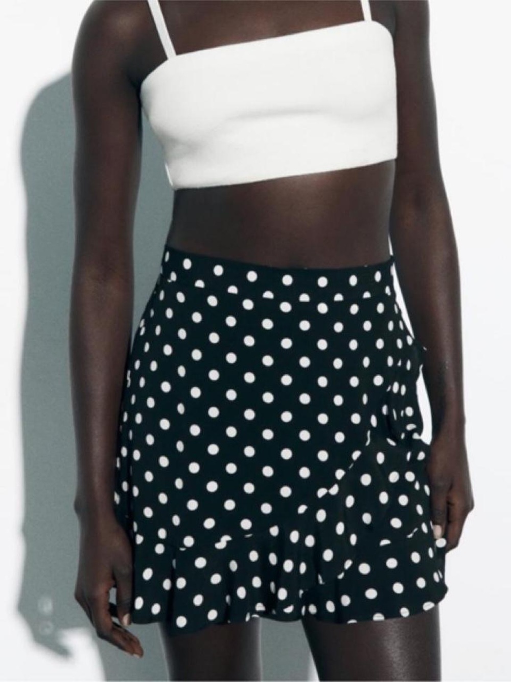 Zara Black and White Polka Dot Ruffle Skort
